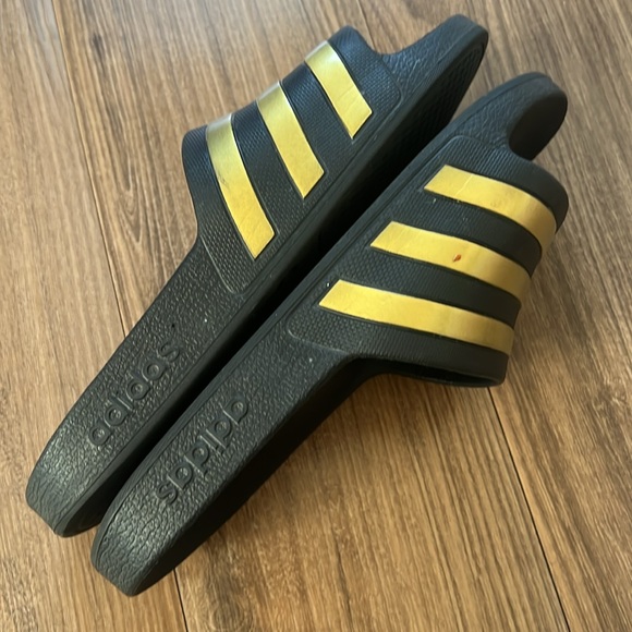 Adidas Black & Gold Slides, Flip Flops - Picture 5 of 6